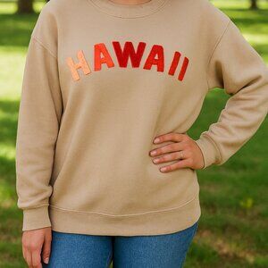 Ultra Flirt Tan Sweatshirt Hawaii Pullover Crew Nec XS Chenille Patch Sunset